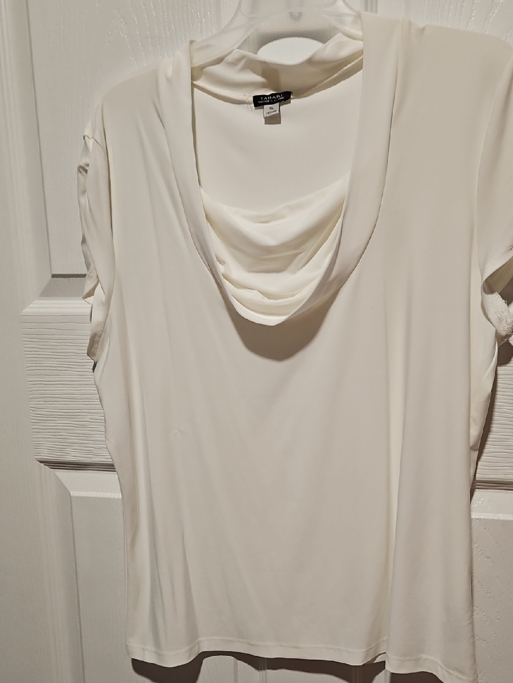 Tahari ASL Cream Blouse with Draped Neckline